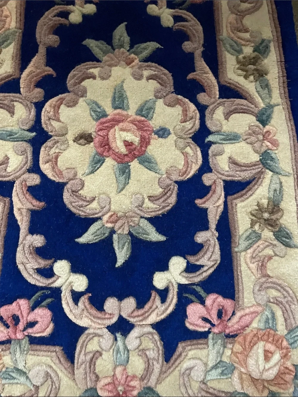 Floral Navy Blue Hooked Accent Rug